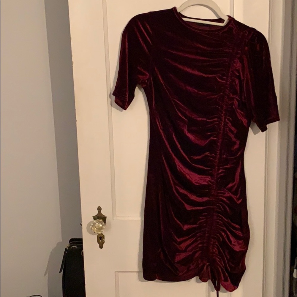 Burgundy velvet rouched draw string dress